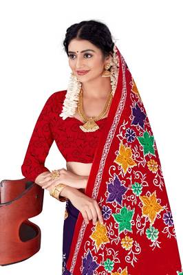 Purple Colour Cotton Silk Bagru Print Saree 1