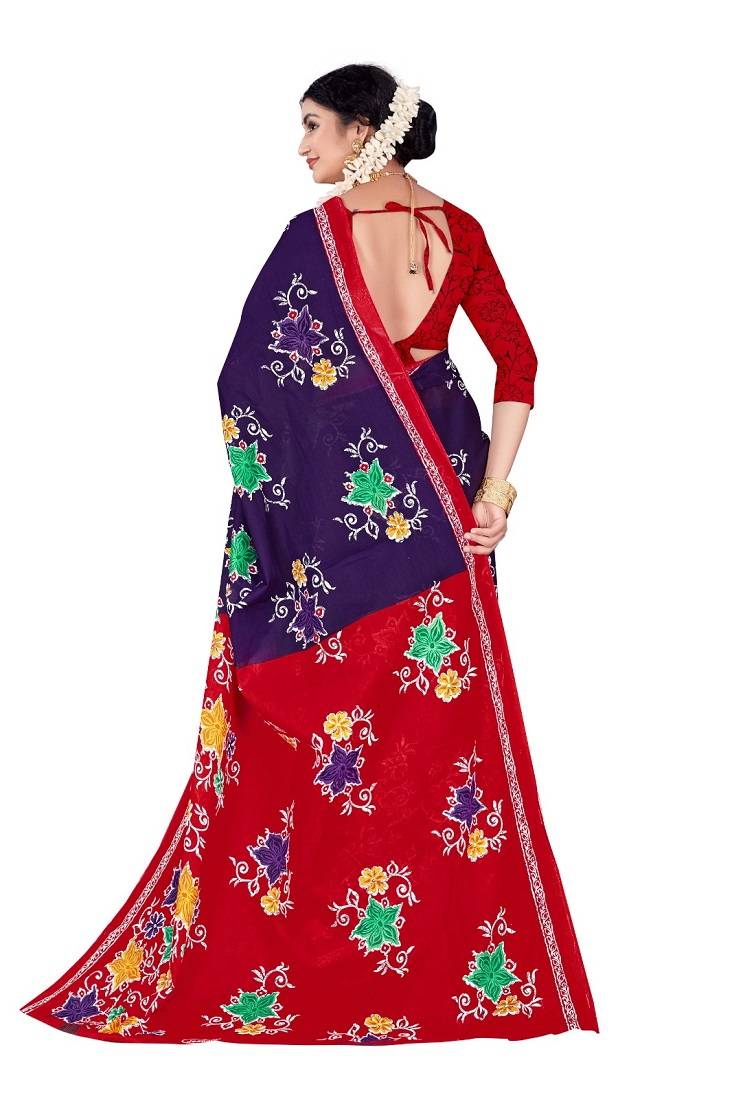 Purple Colour Cotton Silk Bagru Print Saree