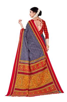 Grey Colour Cotton Silk Bagru Print Saree 3