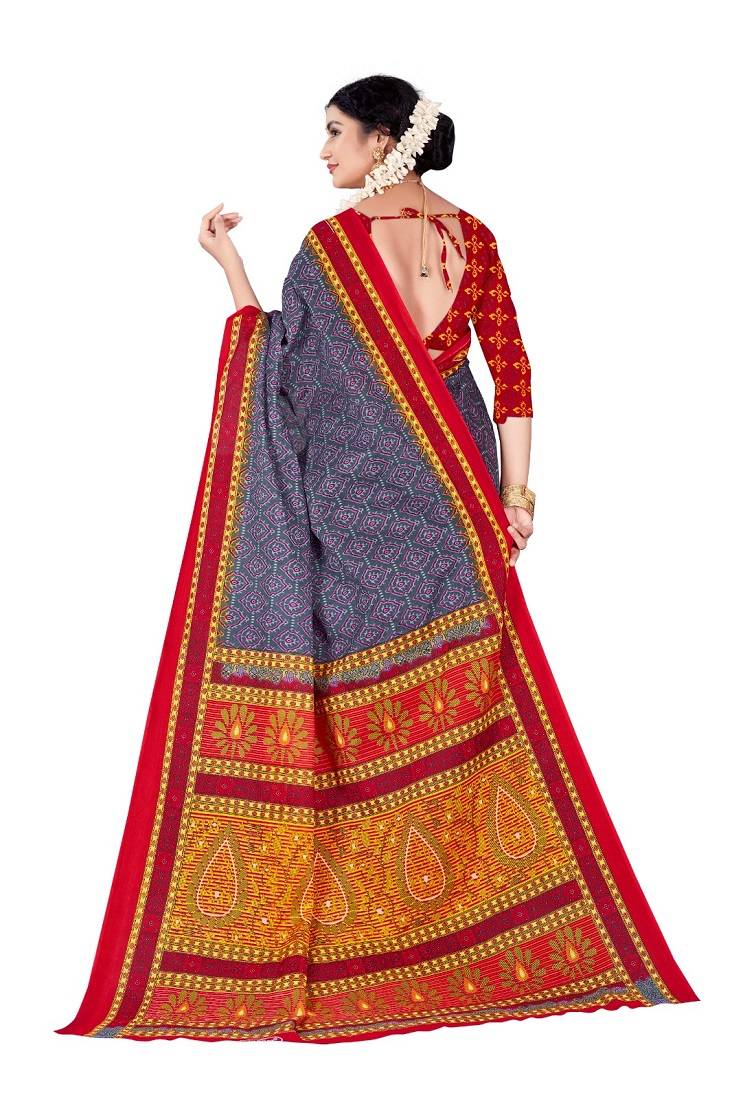 Grey Colour Cotton Silk Bagru Print Saree