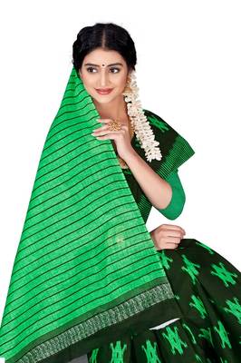 Dark Green Colour Cotton Silk Bagru Print Saree 1
