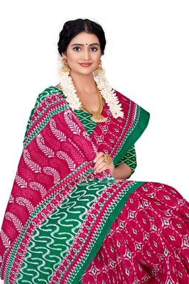 Pink Colour Cotton Silk Bagru Print Saree 1