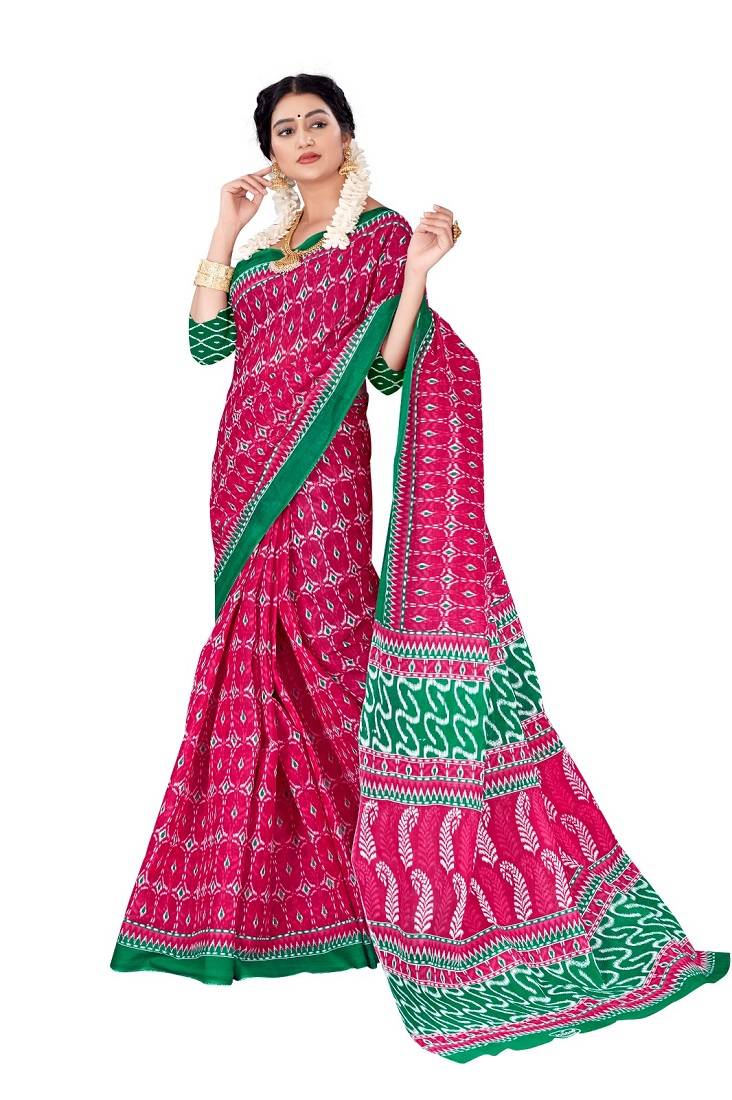 Pink Colour Cotton Silk Bagru Print Saree