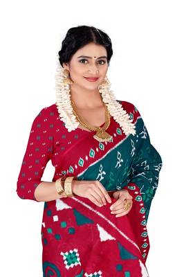 Teal Colour Cotton Silk Bagru Print Saree 2