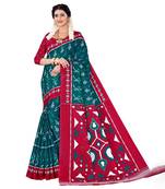 Teal Colour Cotton Silk Bagru Print Saree