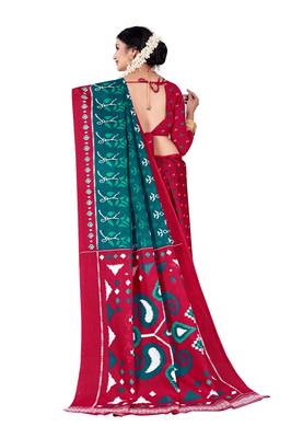 Teal Colour Cotton Silk Bagru Print Saree 3