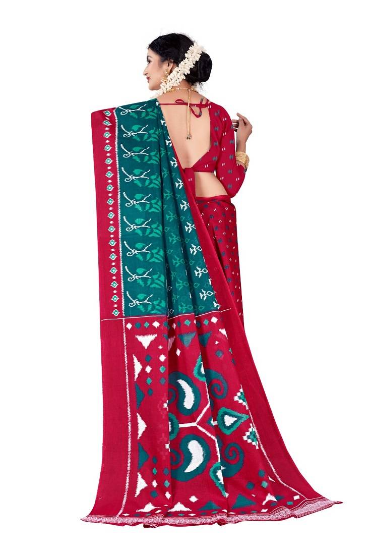 Teal Colour Cotton Silk Bagru Print Saree