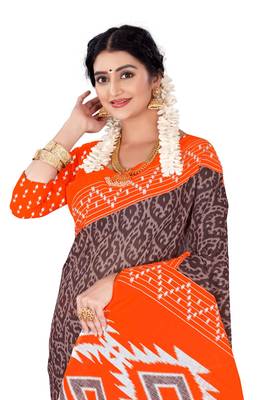 Coffee Colour Cotton Silk Bagru Print Saree 1