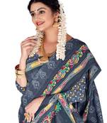 Grey Colour Cotton Silk Bagru Print Saree