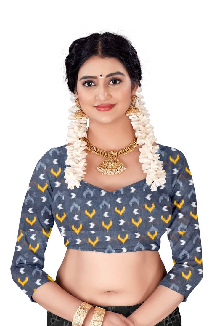 Grey Colour Cotton Silk Bagru Print Saree