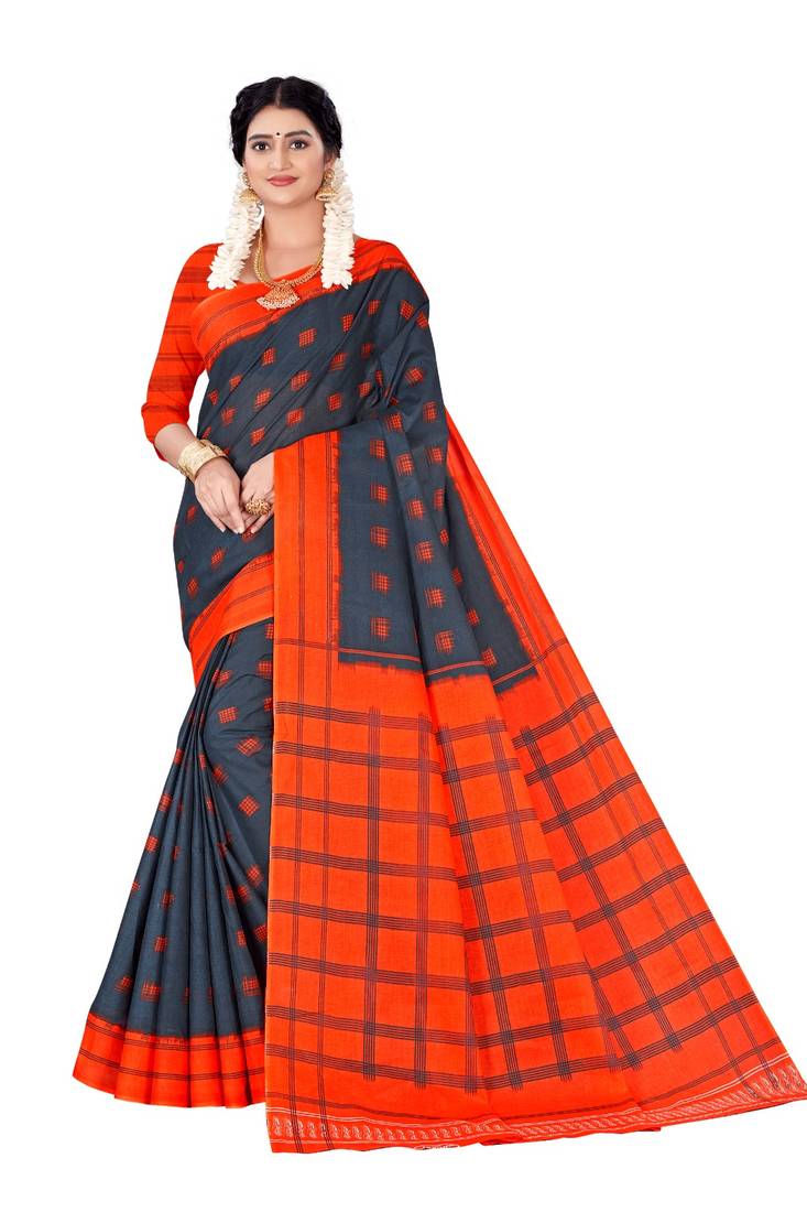 Black Colour Cotton Silk Bagru Print Saree