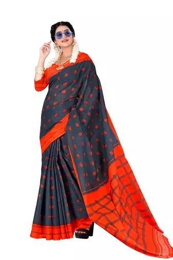 Black Colour Cotton Silk Bagru Print Saree