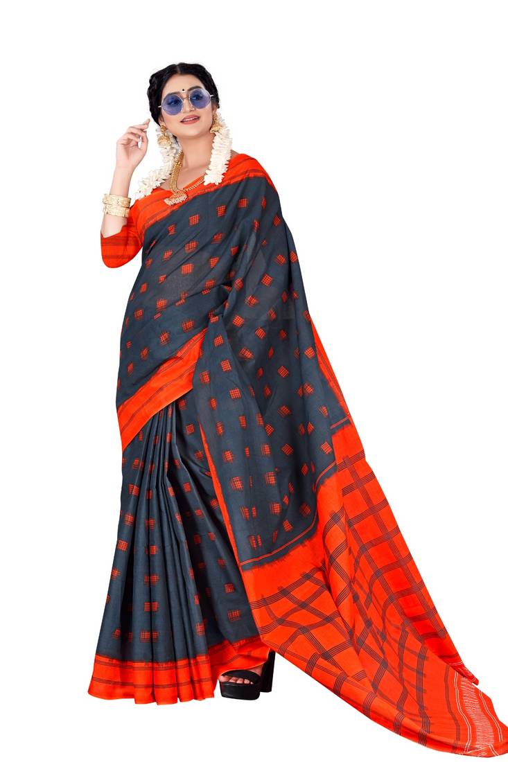 Black Colour Cotton Silk Bagru Print Saree