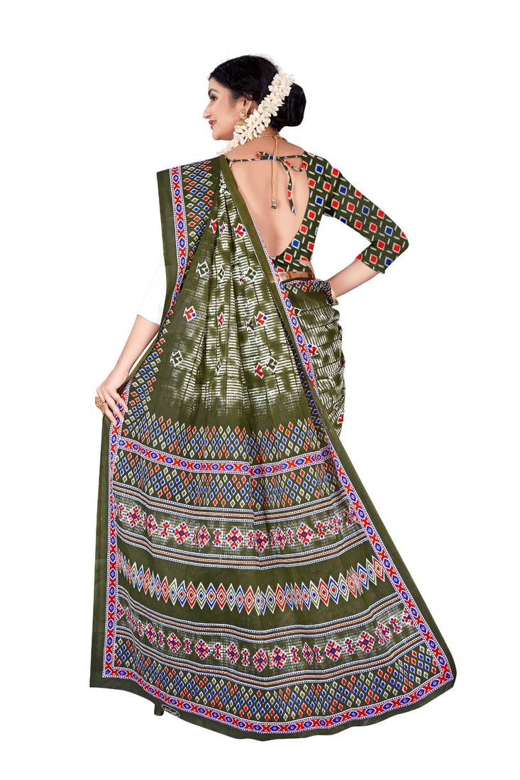 Mehendi Colour Cotton Silk Bagru Print Saree