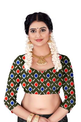 Mehendi Colour Cotton Silk Bagru Print Saree 4