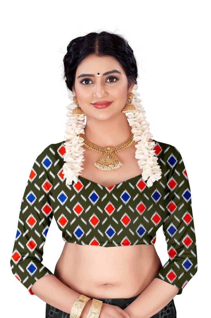 Mehendi Colour Cotton Silk Bagru Print Saree