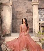 Peach Embroidered Net Salwar Up To 42" Size