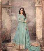 Powder Blue Net Anarkali Suit with Sequin and Thread Embroidery