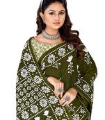Olive Colour Cotton Silk Bagru Print Saree