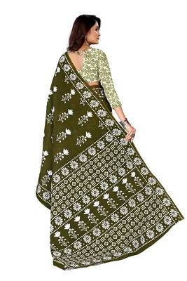 Olive Colour Cotton Silk Bagru Print Saree 3