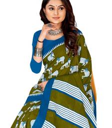 Olive Colour Cotton Silk Bagru Print Saree