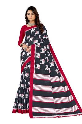 Black Colour Cotton Silk Bagru Print Saree 1