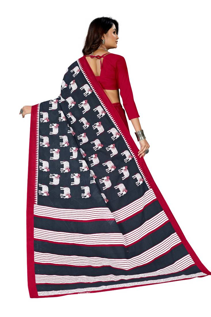 Black Colour Cotton Silk Bagru Print Saree
