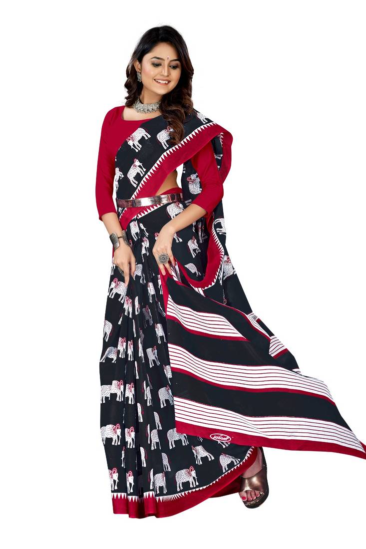 Black Colour Cotton Silk Bagru Print Saree