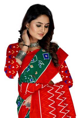 Green Colour Cotton Silk Bagru Print Saree 1