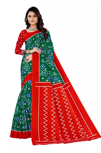 Green Colour Cotton Silk Bagru Print Saree