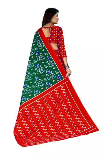 Green Colour Cotton Silk Bagru Print Saree