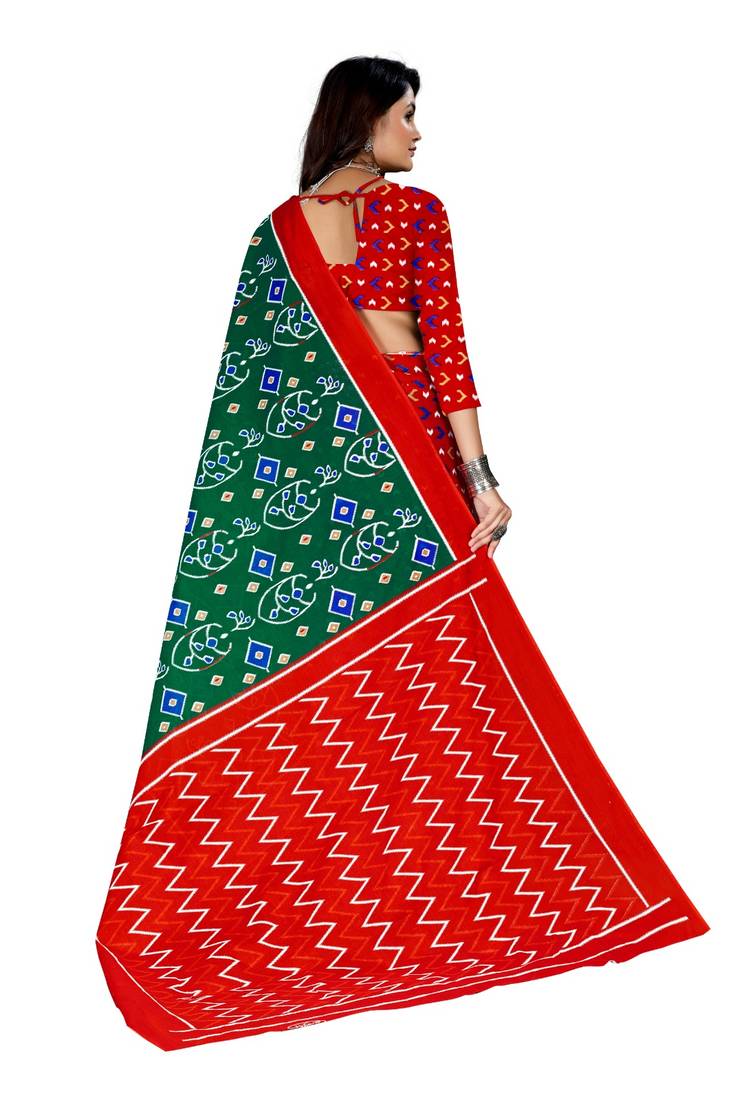 Green Colour Cotton Silk Bagru Print Saree
