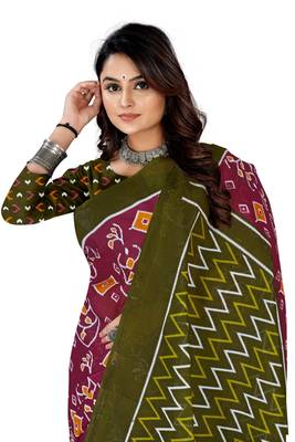 Maroon Colour Cotton Silk Bagru Print Saree 1