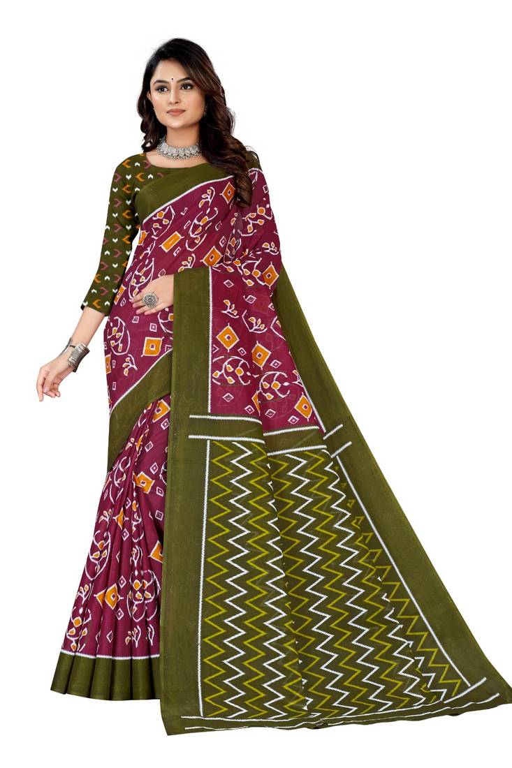 Maroon Colour Cotton Silk Bagru Print Saree