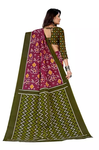Maroon Colour Cotton Silk Bagru Print Saree