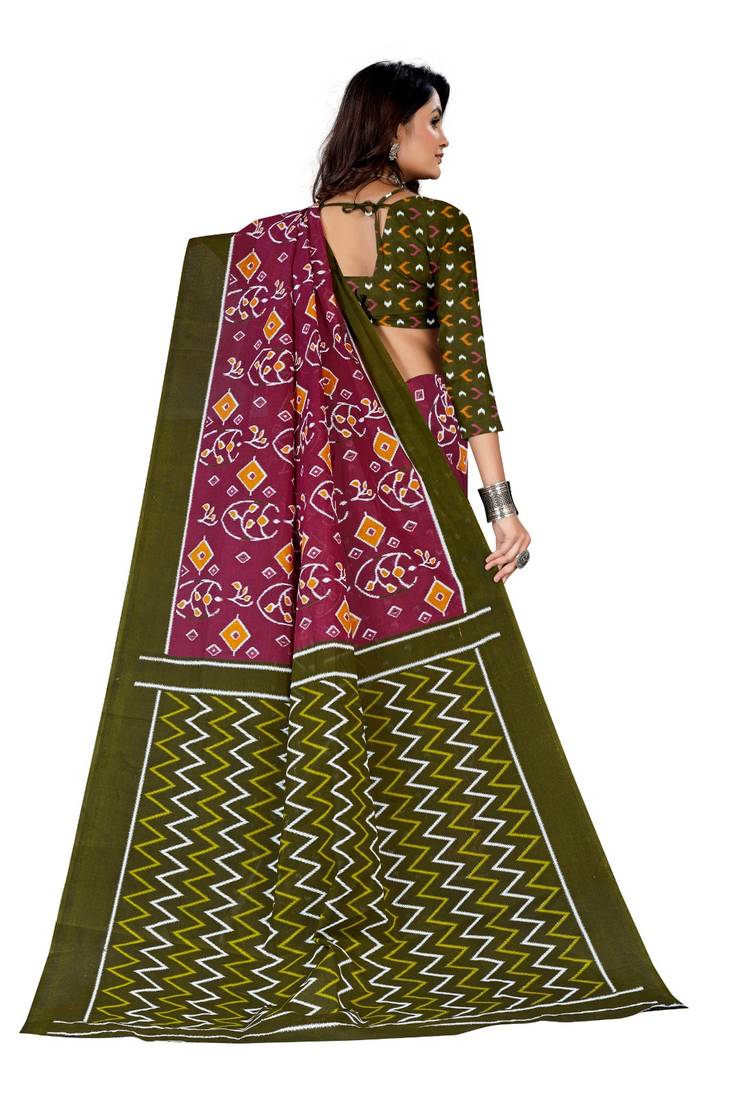 Maroon Colour Cotton Silk Bagru Print Saree