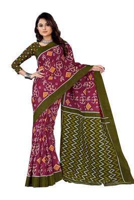 Maroon Colour Cotton Silk Bagru Print Saree 5