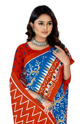 Blue Colour Cotton Silk Bagru Print Saree 1