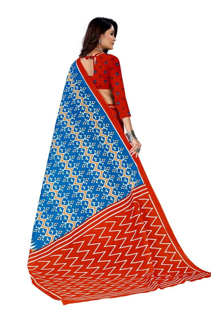 Blue Colour Cotton Silk Bagru Print Saree