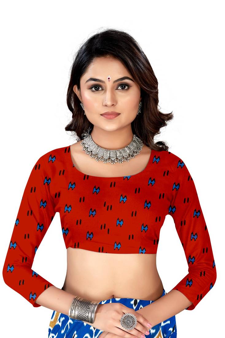 Blue Colour Cotton Silk Bagru Print Saree