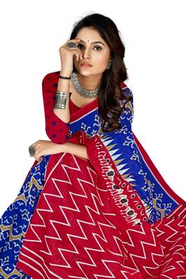 Dark-Blue Colour Cotton Silk Bagru Print Saree 1