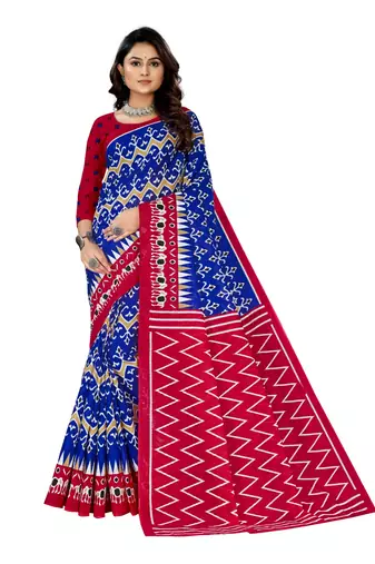 Dark-Blue Colour Cotton Silk Bagru Print Saree