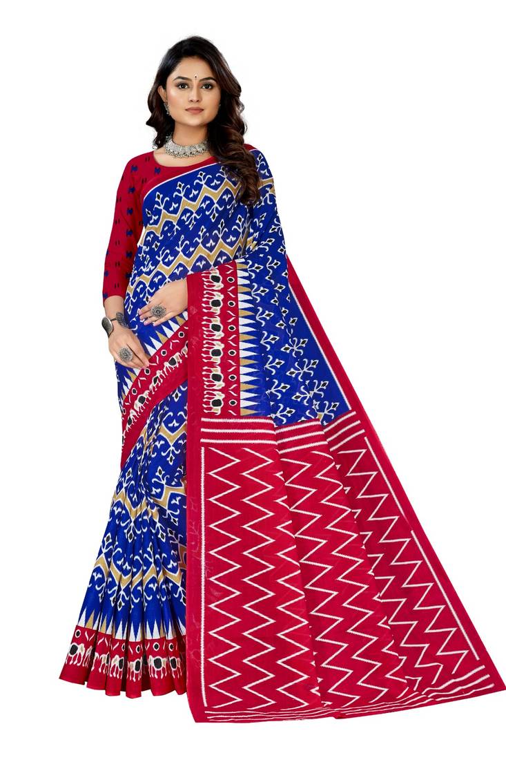 Dark-Blue Colour Cotton Silk Bagru Print Saree