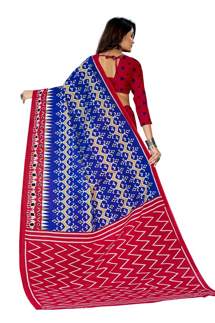 Dark-Blue Colour Cotton Silk Bagru Print Saree