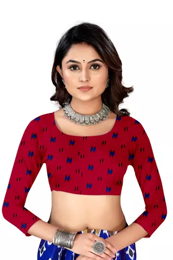 Dark-Blue Colour Cotton Silk Bagru Print Saree