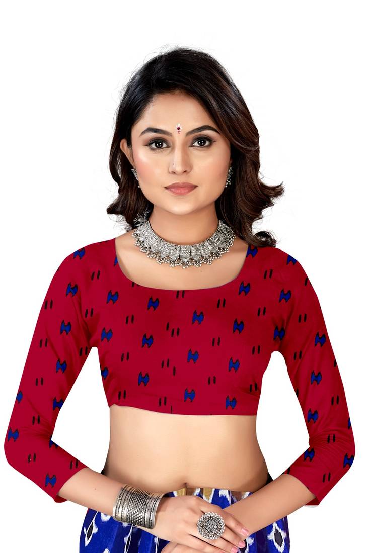 Dark-Blue Colour Cotton Silk Bagru Print Saree