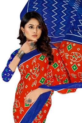 Red Colour Cotton Silk Bagru Print Saree 1