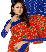 Red Colour Cotton Silk Bagru Print Saree