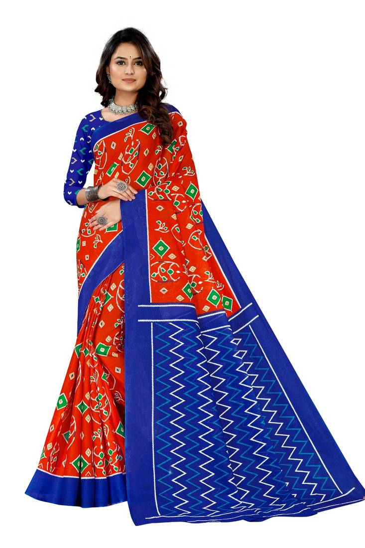 Red Colour Cotton Silk Bagru Print Saree