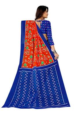 Red Colour Cotton Silk Bagru Print Saree 3